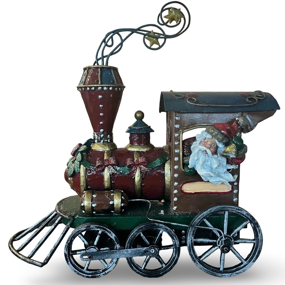 Kurt S. Adler Hand Painted Tin Metal & Resin Train Santa Large